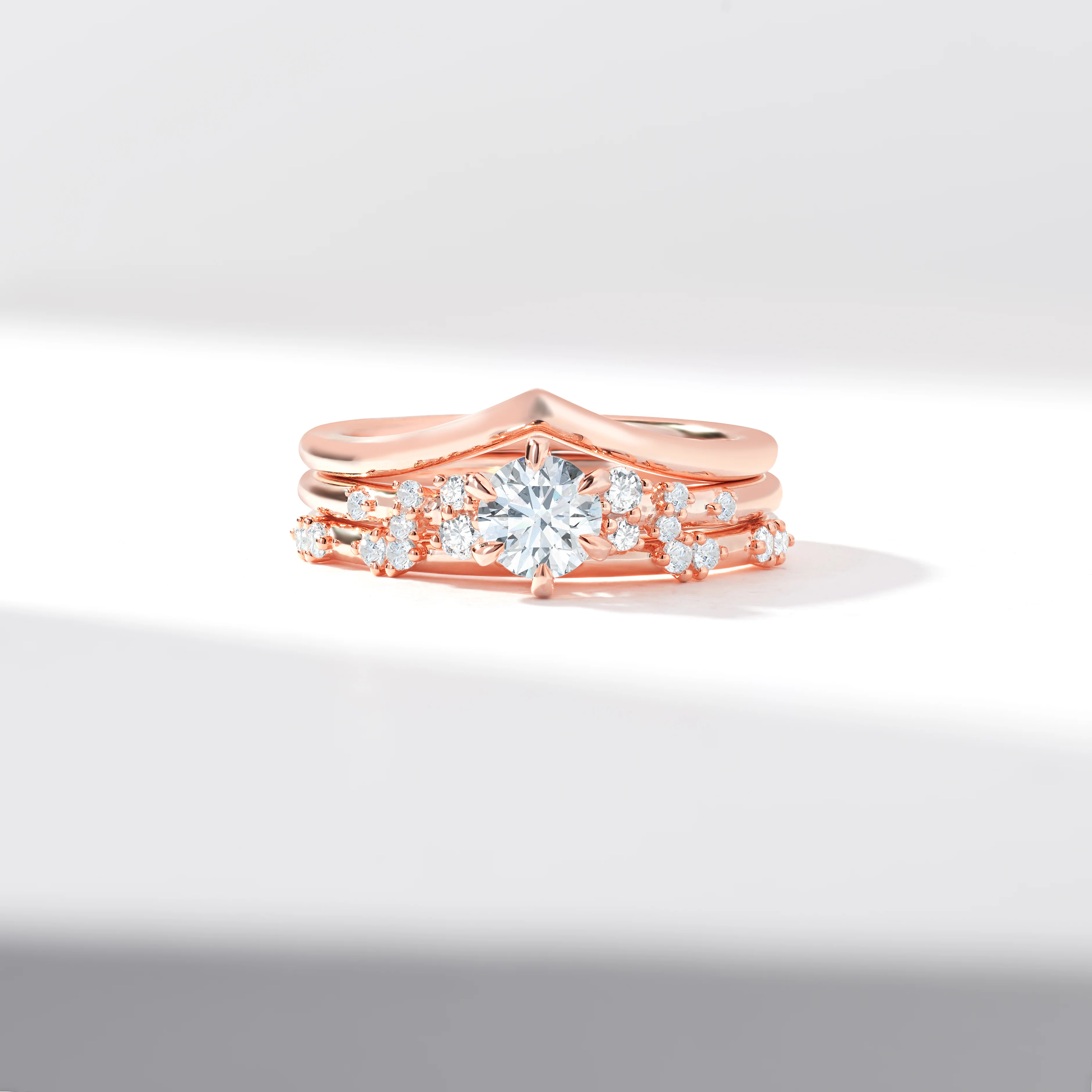 0.50ct Round Brilliant Diamond Centre Snow Drift Shoulders V Contour Bridal Set 0.65tdw - Image 6