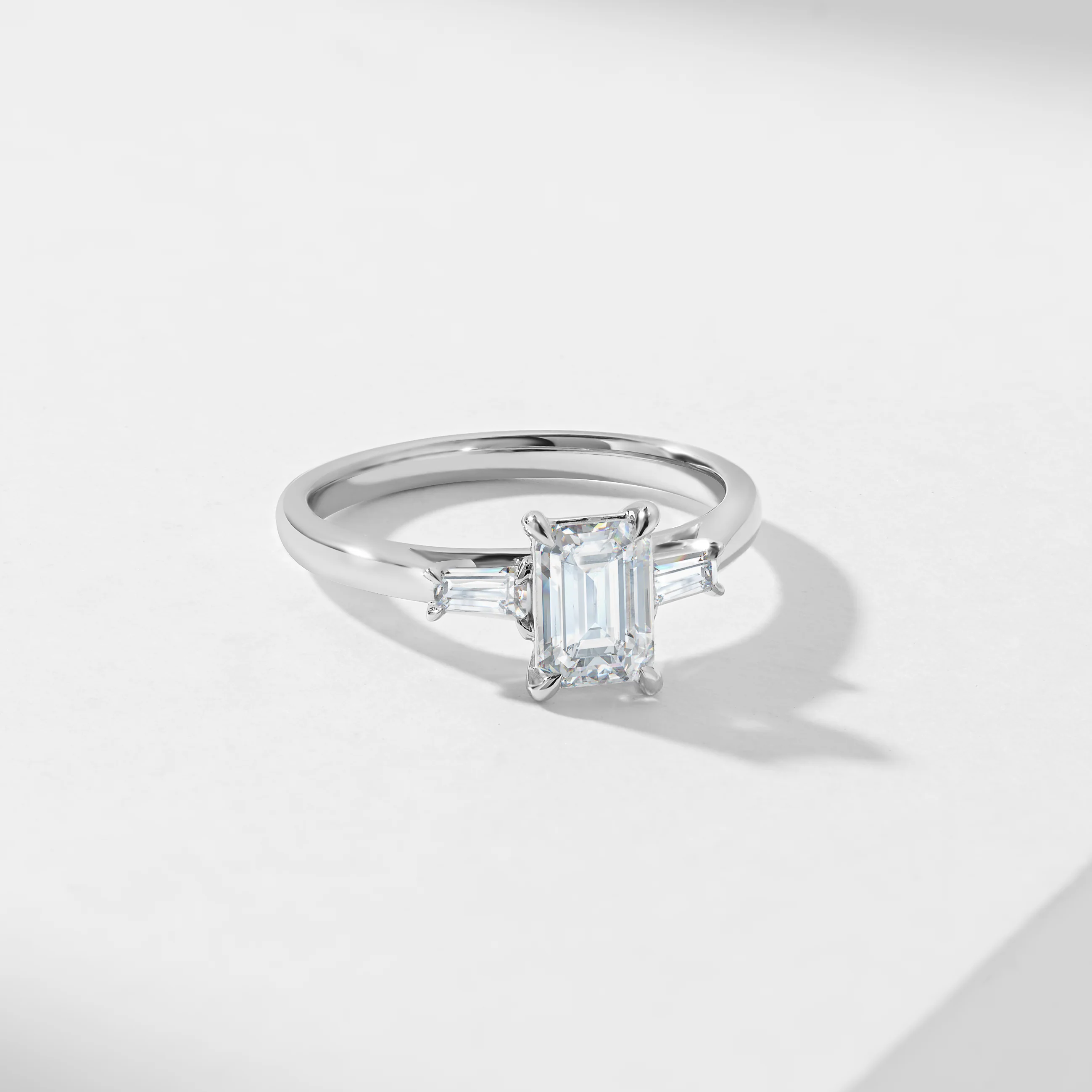 1.5ct Emerald Cut Diamond With Tapered Baguette Shoulders Trilogy Ring 1.62tdw - Image 6