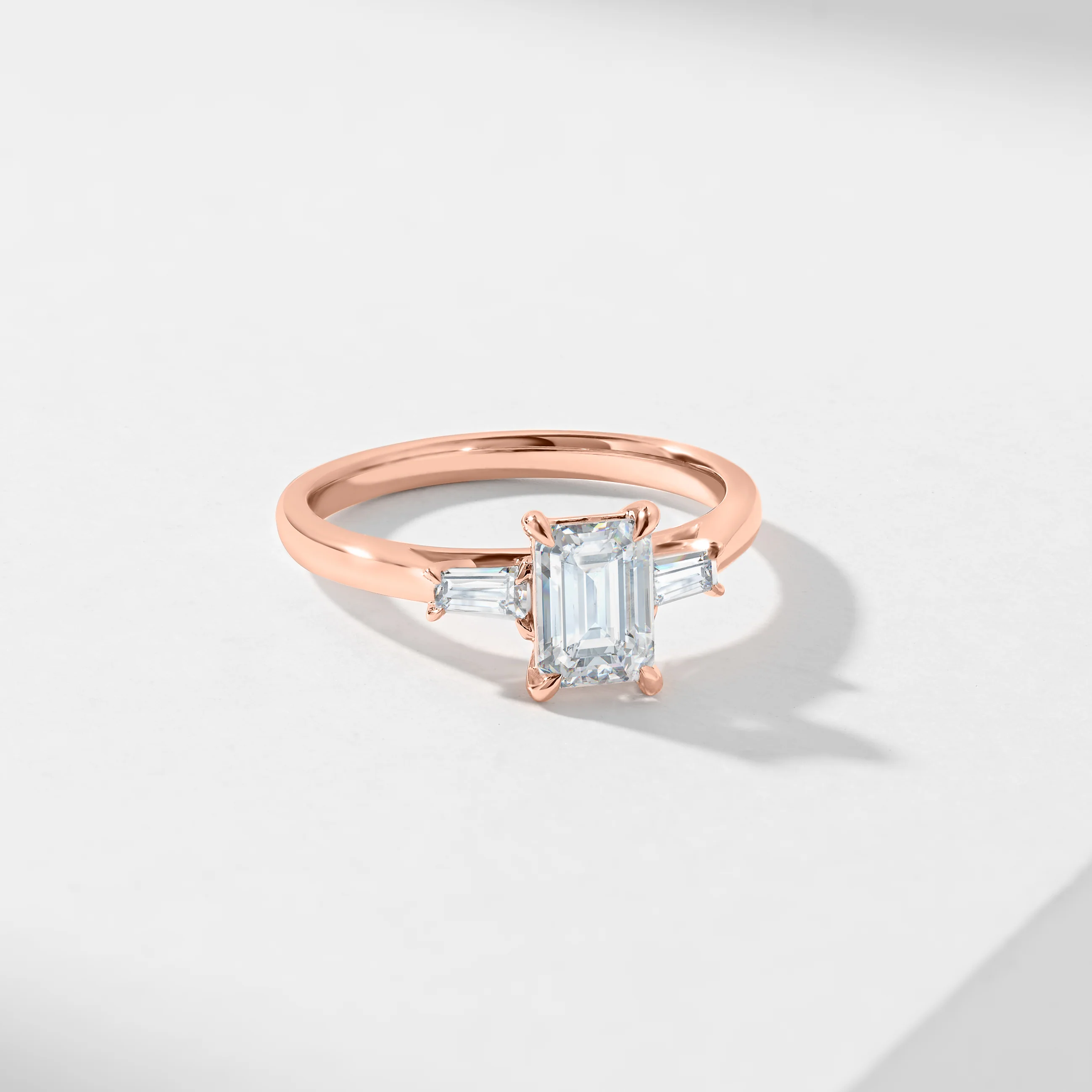 1.5ct Emerald Cut Lab Diamond With Tapered Baguette Shoulders Trilogy Ring 1.62tdw - Image 5