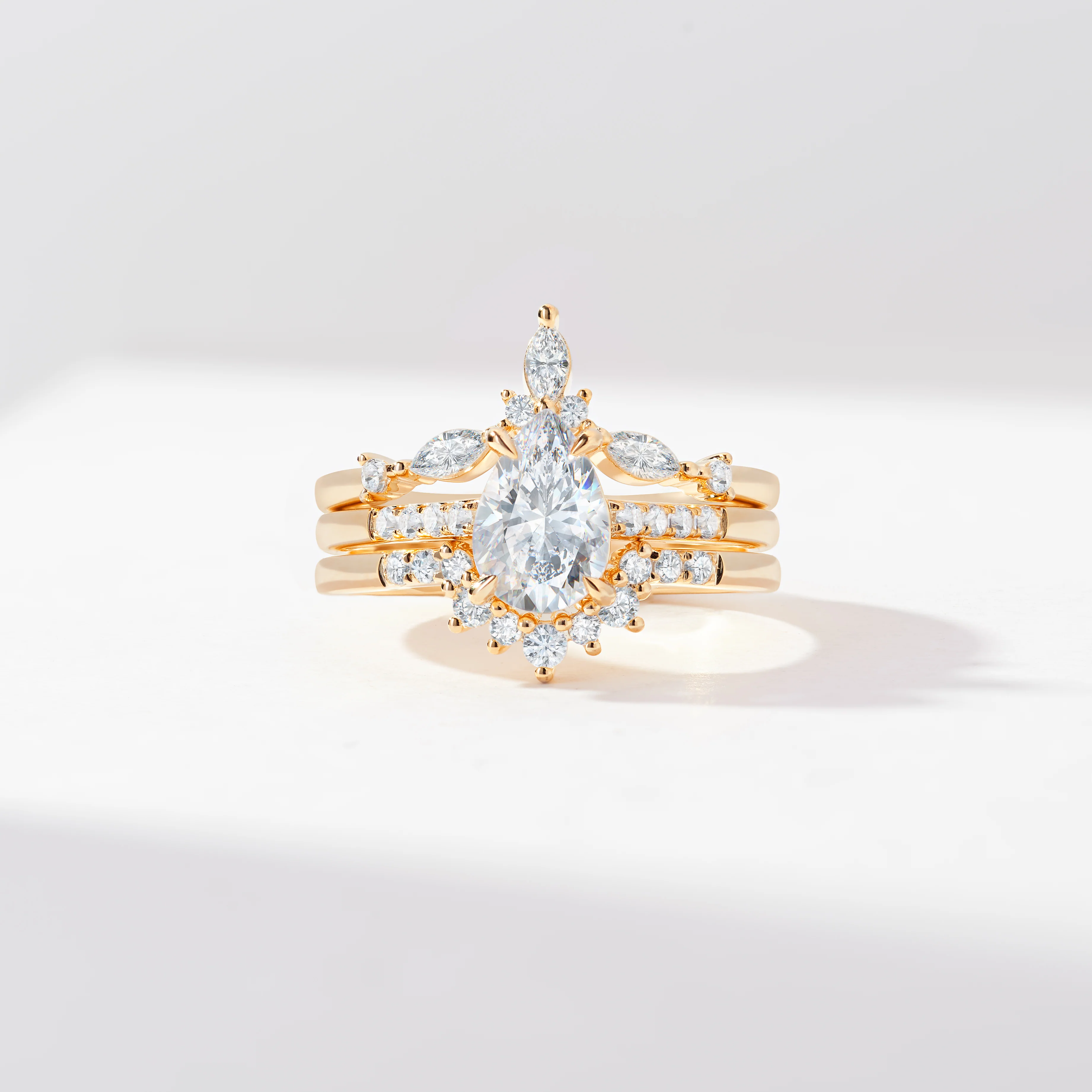 1.5ct Pear Lab Diamond Engagement Ring With Marquise And Round Brilliant Diamond Contoured Fitted Wedders Bridal Set 2.0tdw