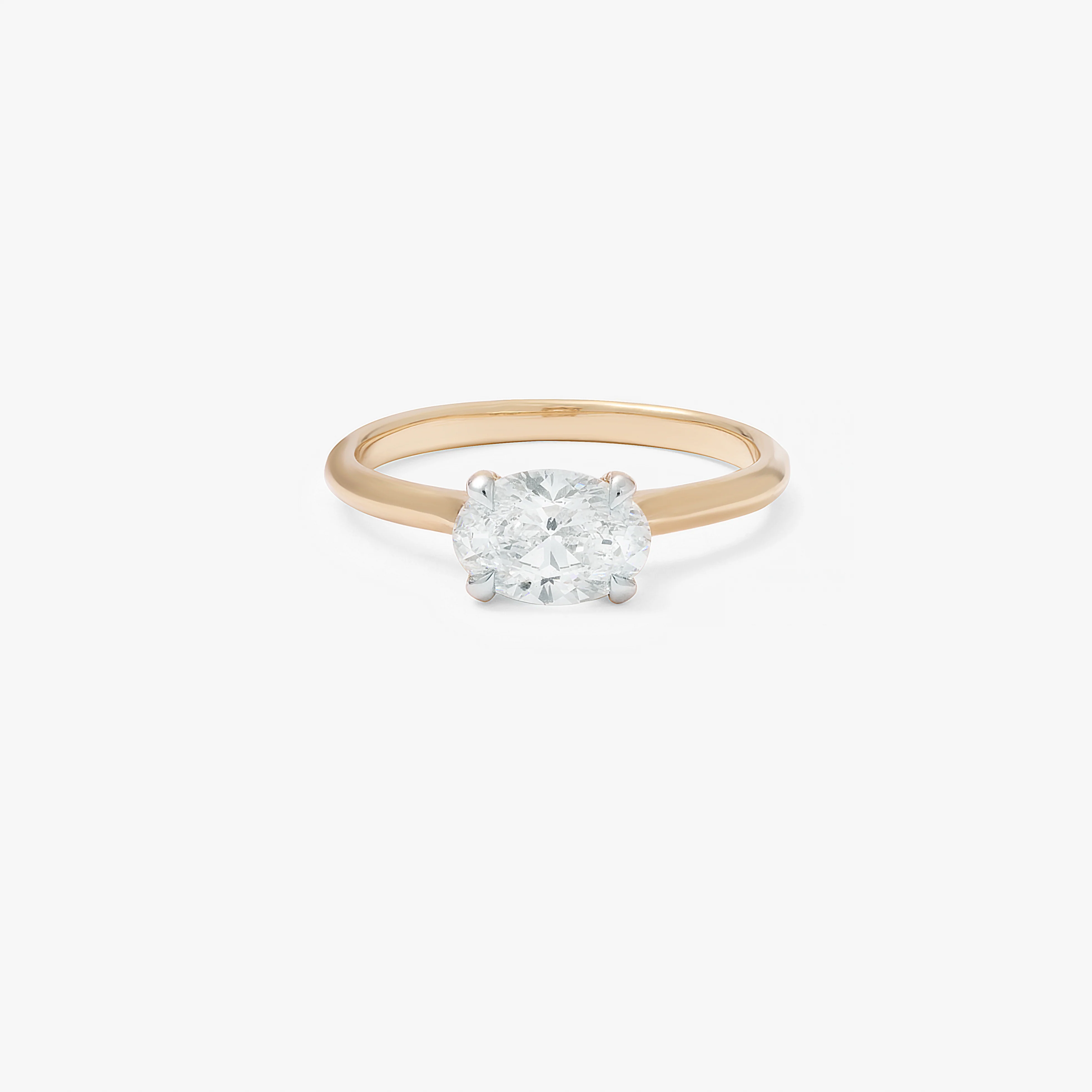 9K Yellow Gold 1ct Oval Lab Diamond East West Ring - Image 3