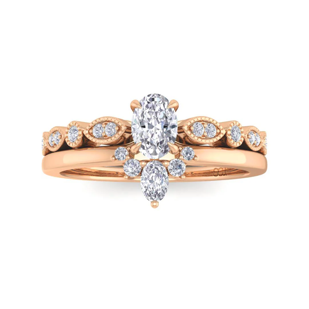 14k Rose Gold 0.33ct Oval Moissanite Tiara Bridal Set 0.17tdw