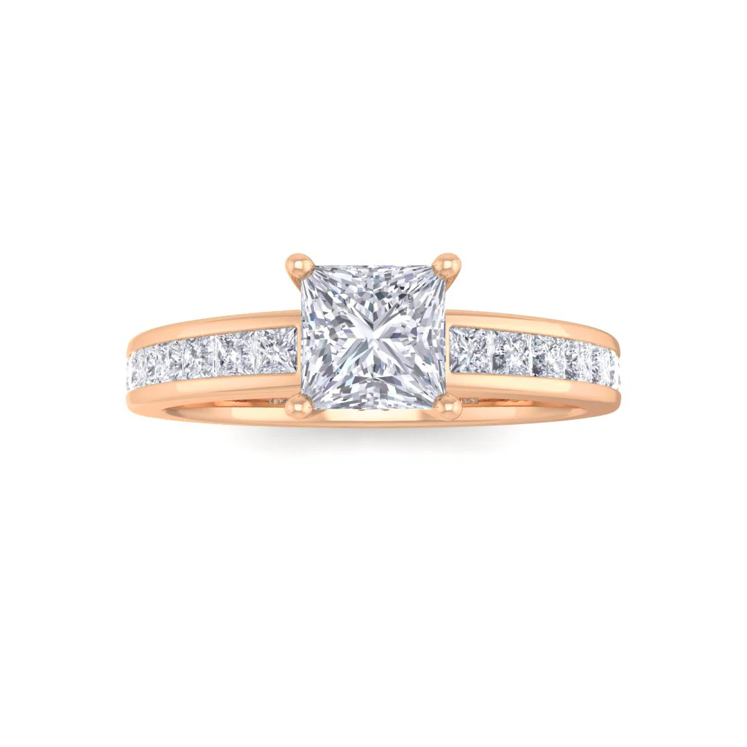 14k Rose Gold 0.5ct Princess Cut Diamond Solitaire with Shoulder Accents Engagement Ring 1.0tdw