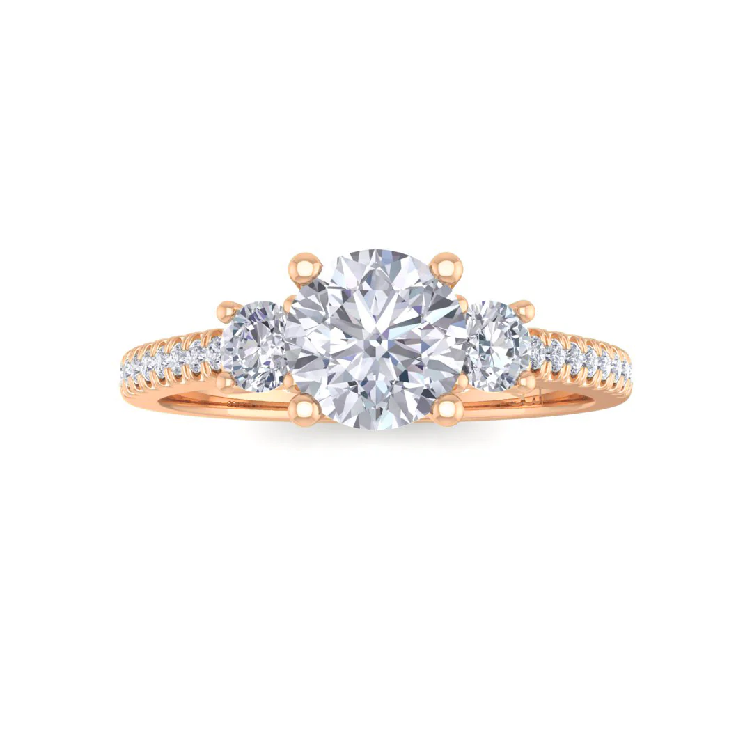 14k Rose Gold 0.5ct Round Brilliant Diamond Trilogy Shoulders Engagement Ring 0.8tdw