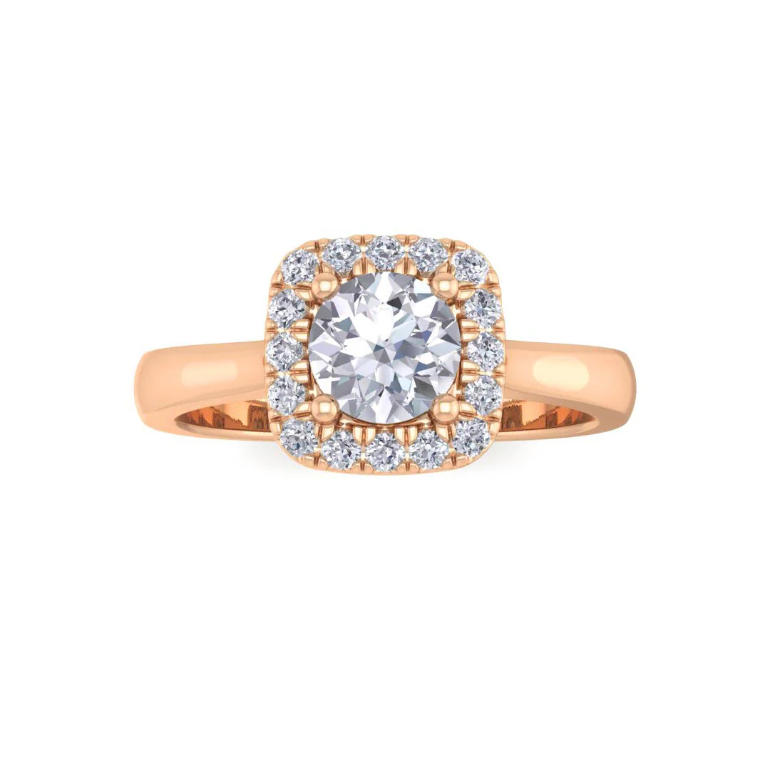 14k Rose Gold 0.5ct Round Brilliant Lab Diamond Halo Engagement Ring 0.63tdw