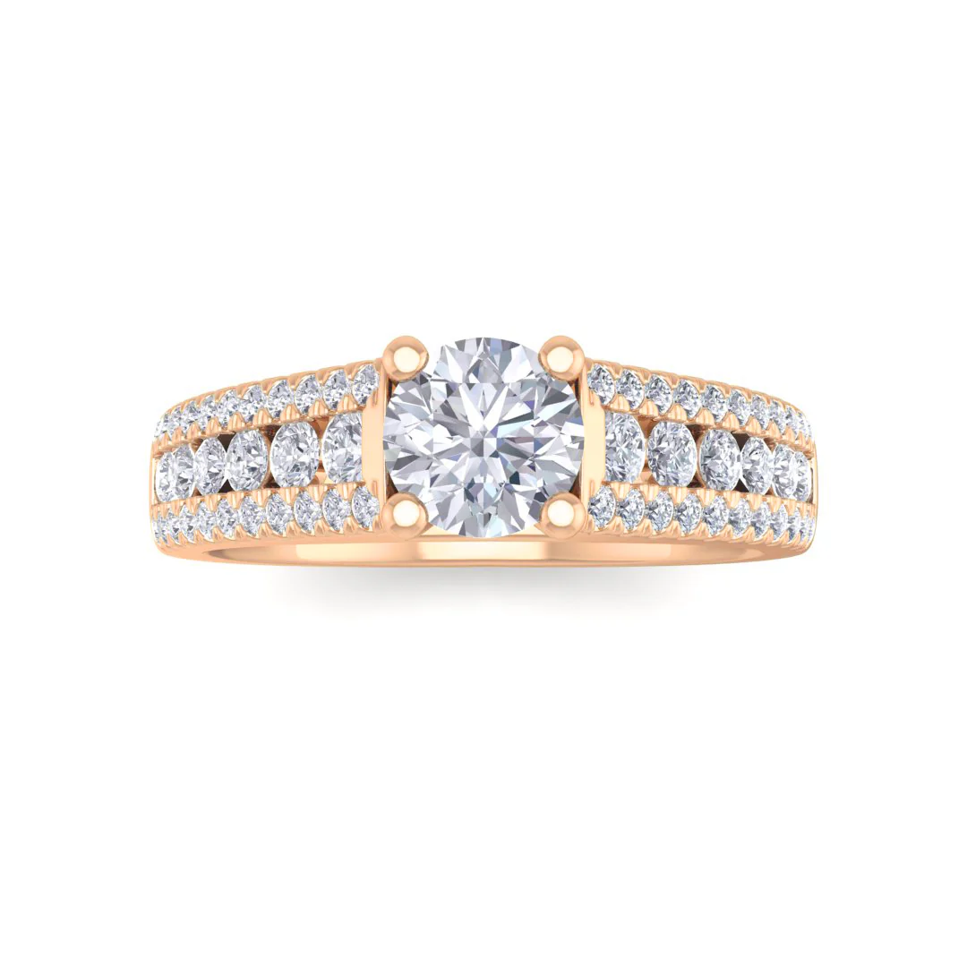 14k Rose Gold 0.5ct Round Brilliant Moissanite Solitaire with Accent Shoulders Engagement Ring 0.5tdw