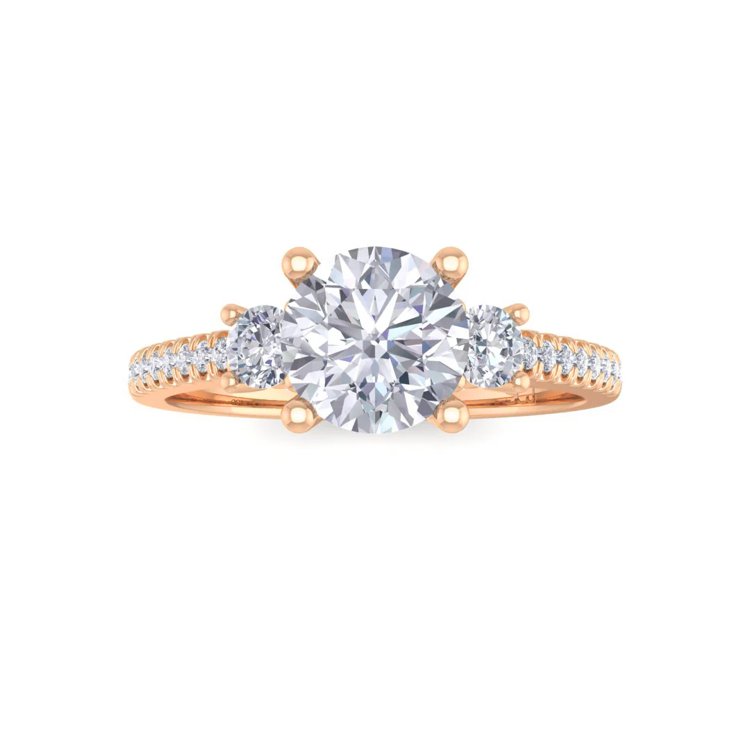 14k Rose Gold 0.75ct Round Brilliant Lab Diamond Trilogy Shoulders Engagement Ring 1.05tdw