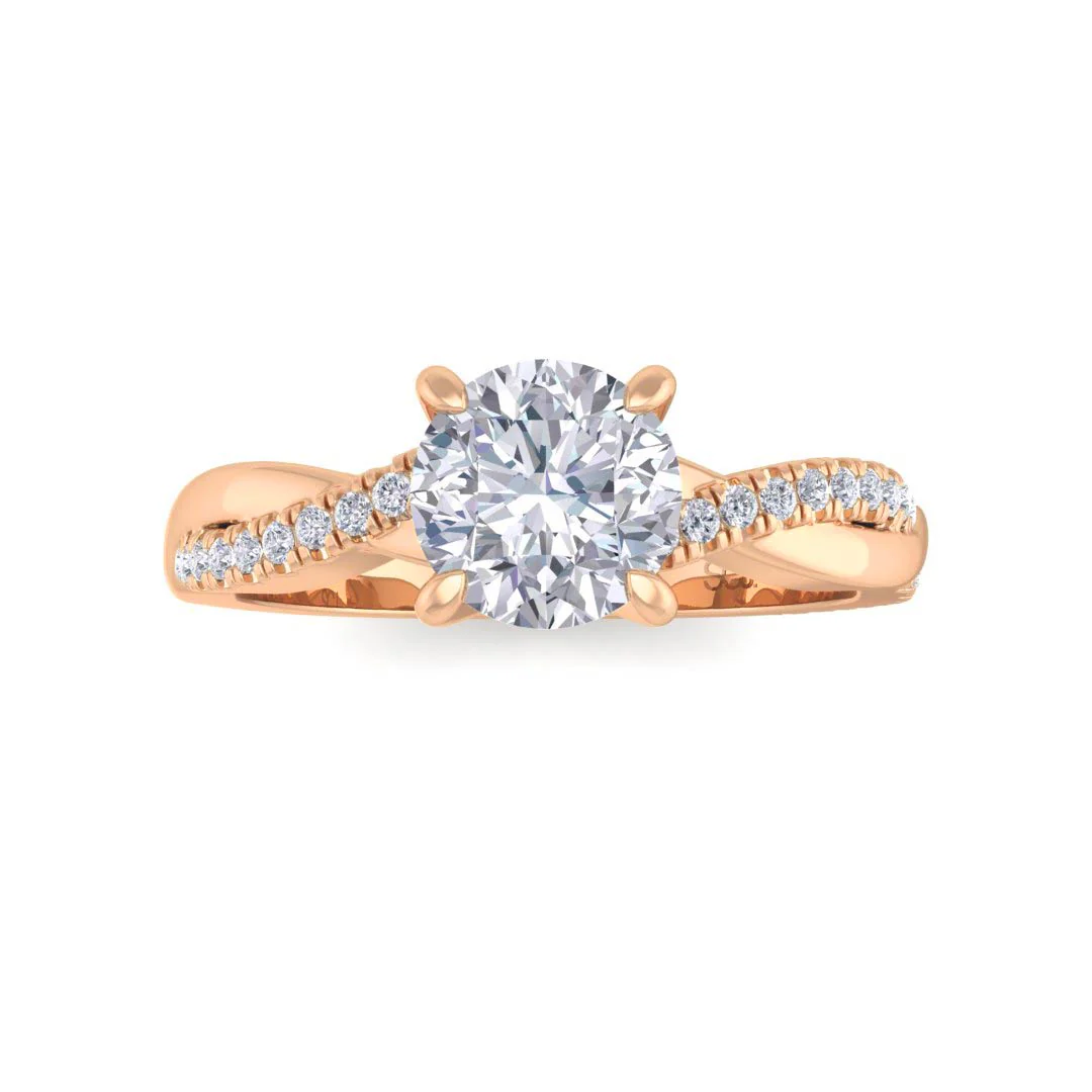 14k Rose Gold 0.75ct Round Brilliant Moissanite Entwined Band Engagement Ring 0.15tdw