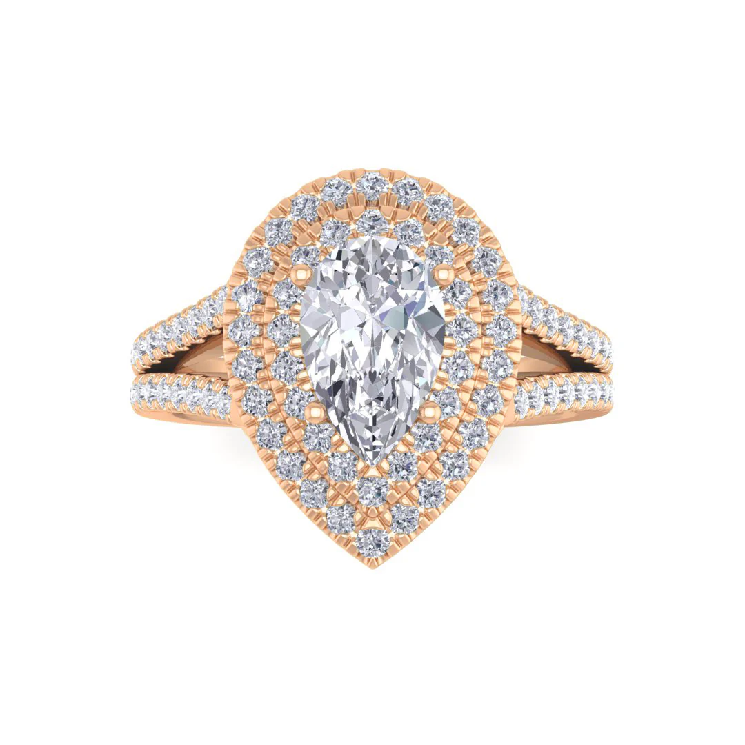 14k Rose Gold 1.0ct Pear Lab Diamond Double Halo Engagement Ring 1.5tdw