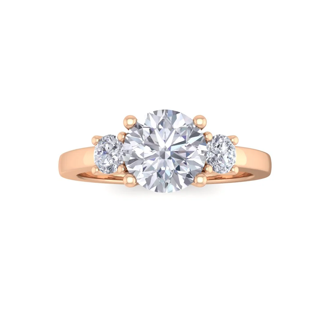 14k Rose Gold 1.0ct Round Brilliant Diamond Trilogy Engagement Ring 1.25tdw
