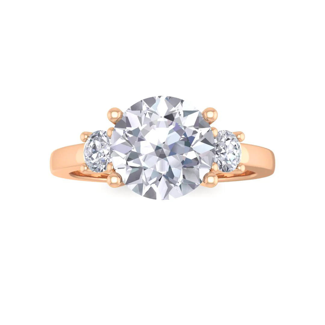14k Rose Gold 1.5ct Round Brilliant Moissanite Trilogy Engagement Ring 0.25tdw
