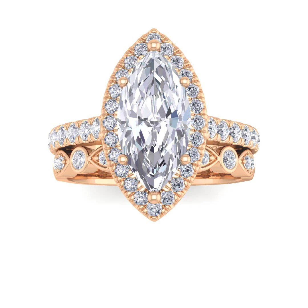 14k Rose Gold 2.0ct Marquise Diamond Halo Bridal Set 2.5tdw