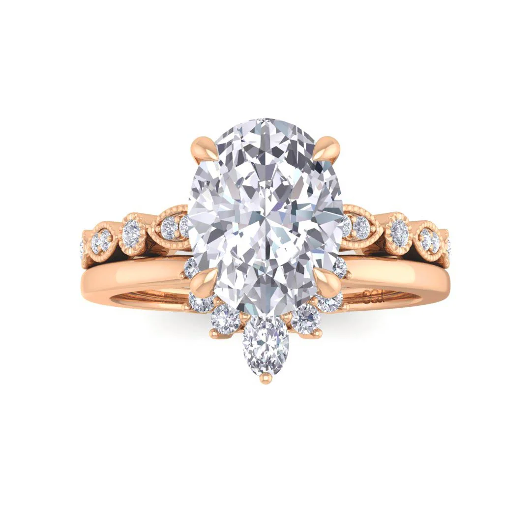 14k Rose Gold 2.0ct Oval Lab Diamond Tiara Bridal Set 2.17tdw
