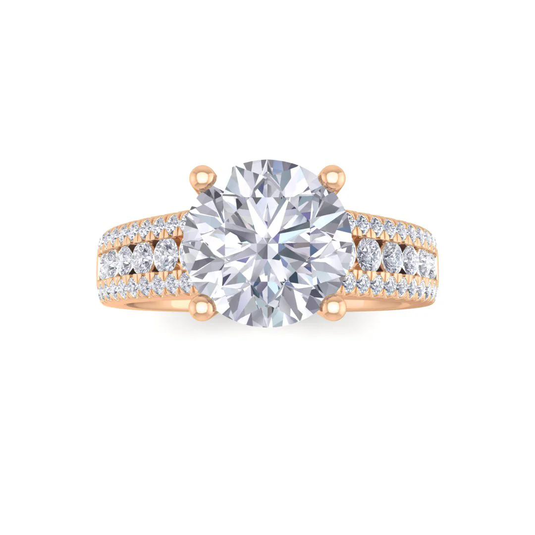 14k Rose Gold 2.0ct Round Brilliant Lab Diamond Solitaire with Accent Shoulders Engagement Ring 2.5tdw