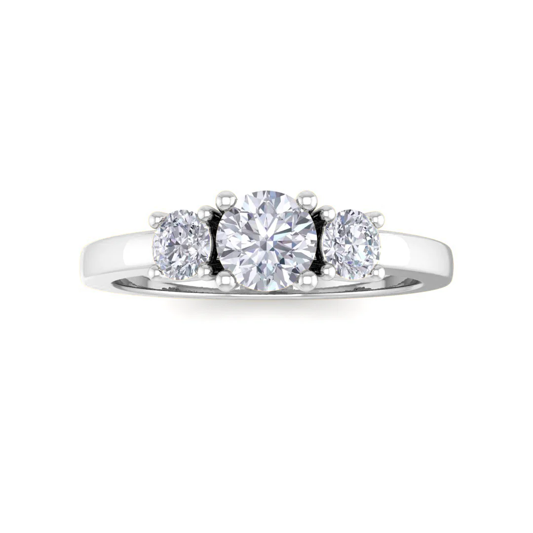 14k White Gold 0.33ct Round Brilliant Moissanite Trilogy Engagement Ring 0.25tdw