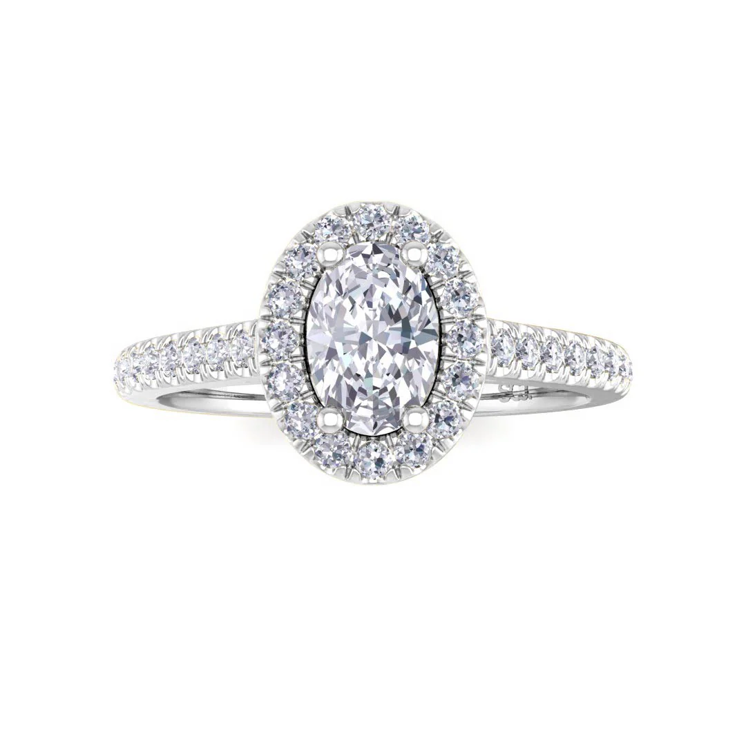 14k White Gold 0.5ct Oval Moissanite Halo Engagement Ring 0.29tdw