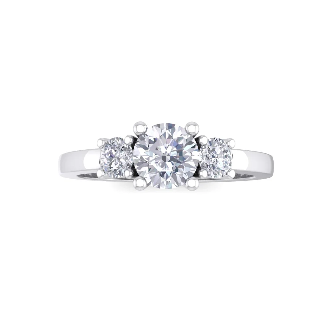 14k White Gold 0.5ct Round Brilliant Diamond Trilogy Engagement Ring 0.75tdw