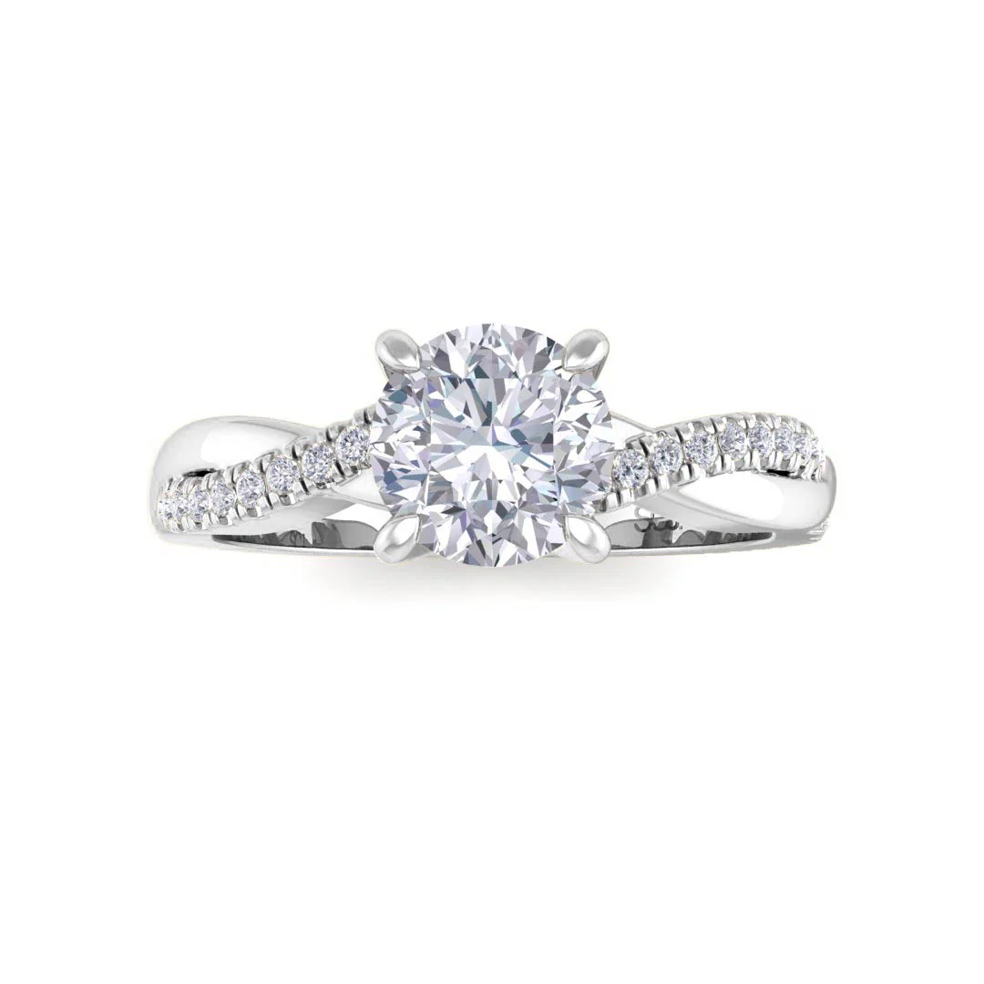 14k White Gold 0.75ct Round Brilliant Lab Diamond Entwined Band Engagement Ring 0.9tdw