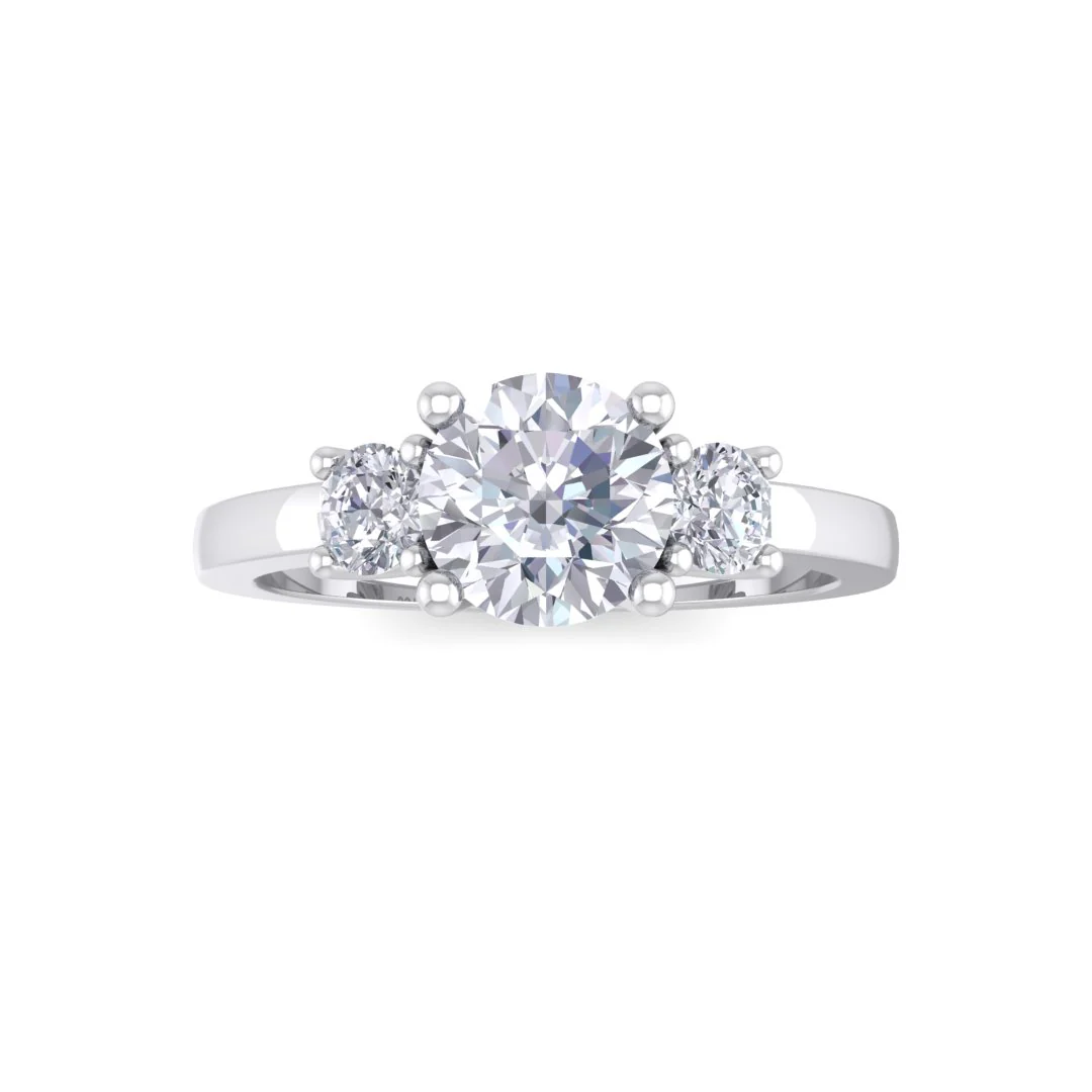 14k White Gold 0.75ct Round Brilliant Lab Diamond Trilogy Engagement Ring 1.0tdw