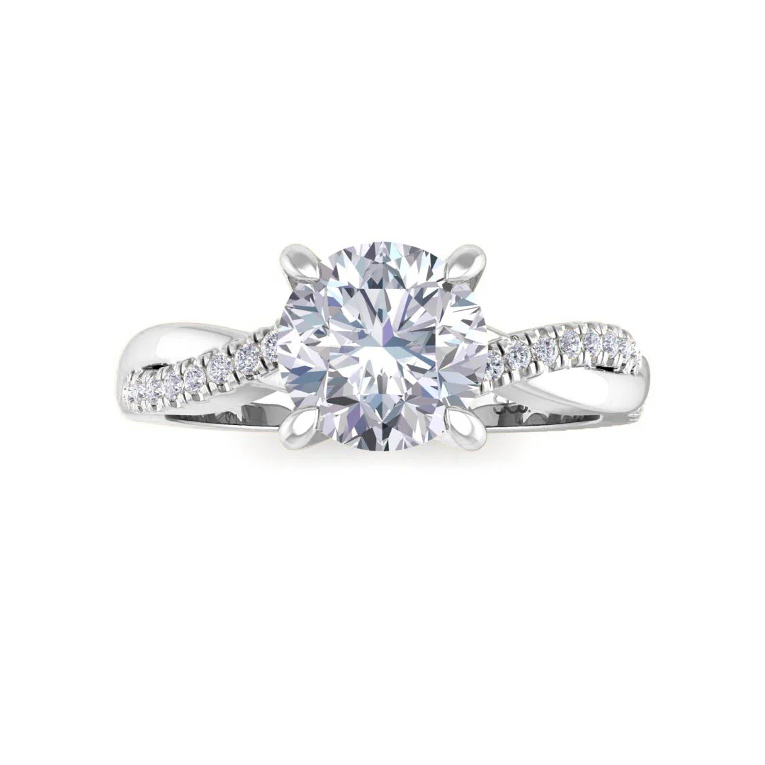 14k White Gold 1.0ct Round Brilliant Diamond Entwined Band Engagement Ring 1.15tdw