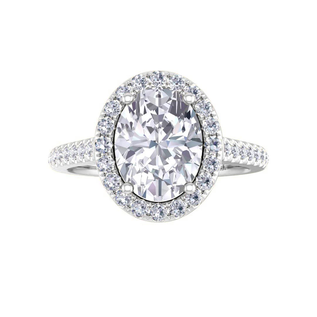 14k White Gold 1.5ct Oval Lab Diamond Halo Engagement Ring 1.79tdw