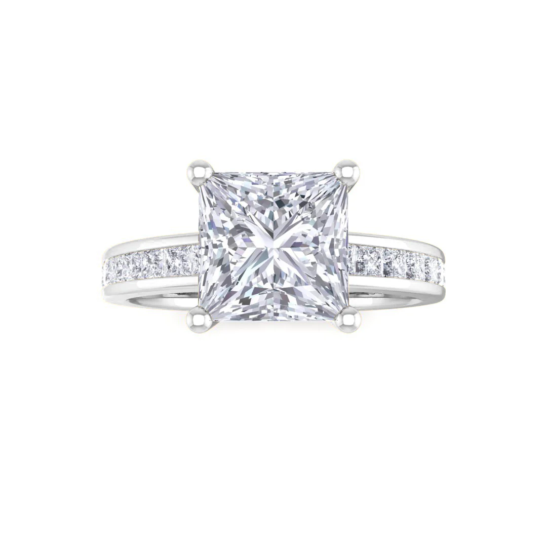 14k White Gold 1.5ct Princess Cut Lab Diamond Solitaire with Shoulder Accents Engagement Ring 2.0tdw