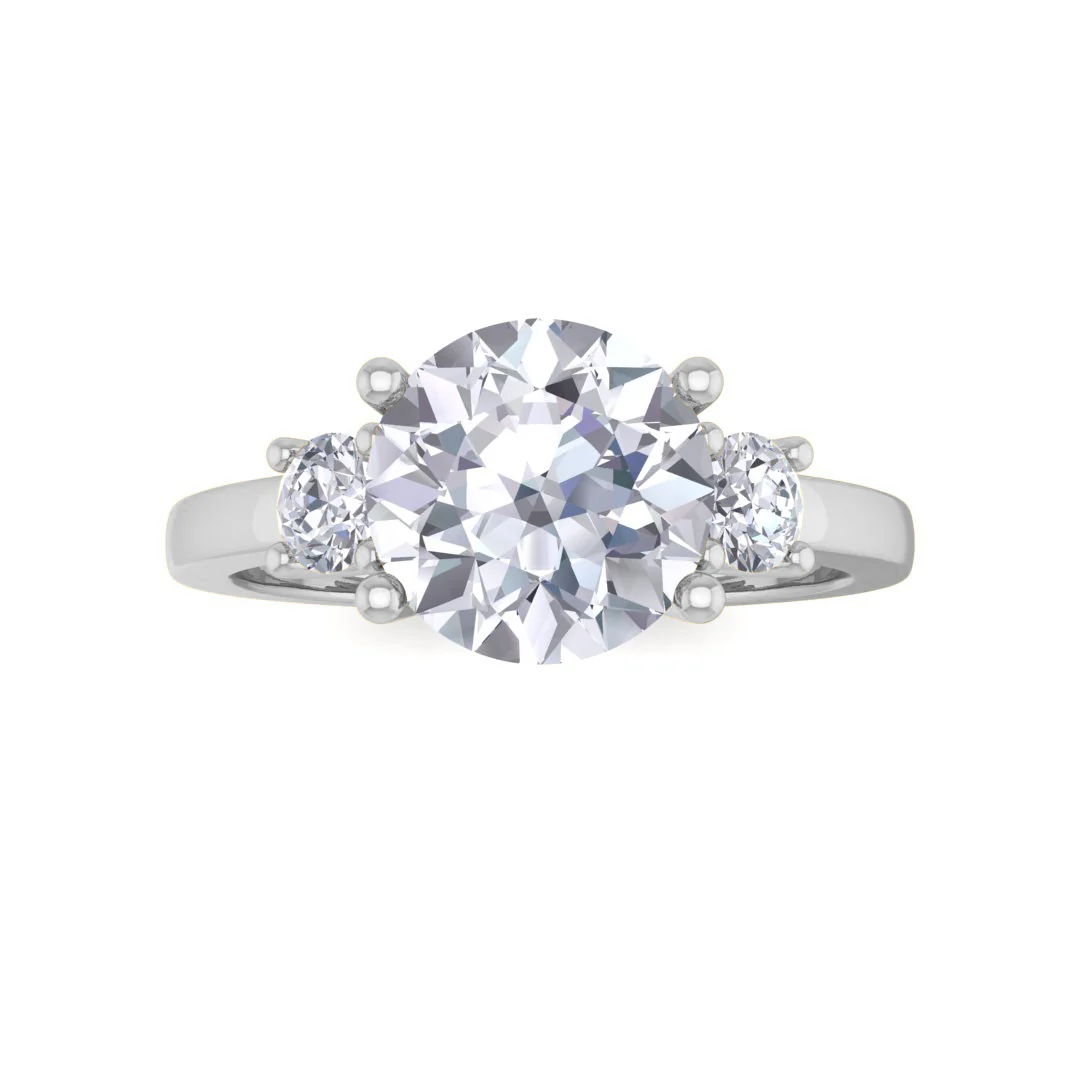 14k White Gold 1.5ct Round Brilliant Diamond Trilogy Engagement Ring 1.75tdw