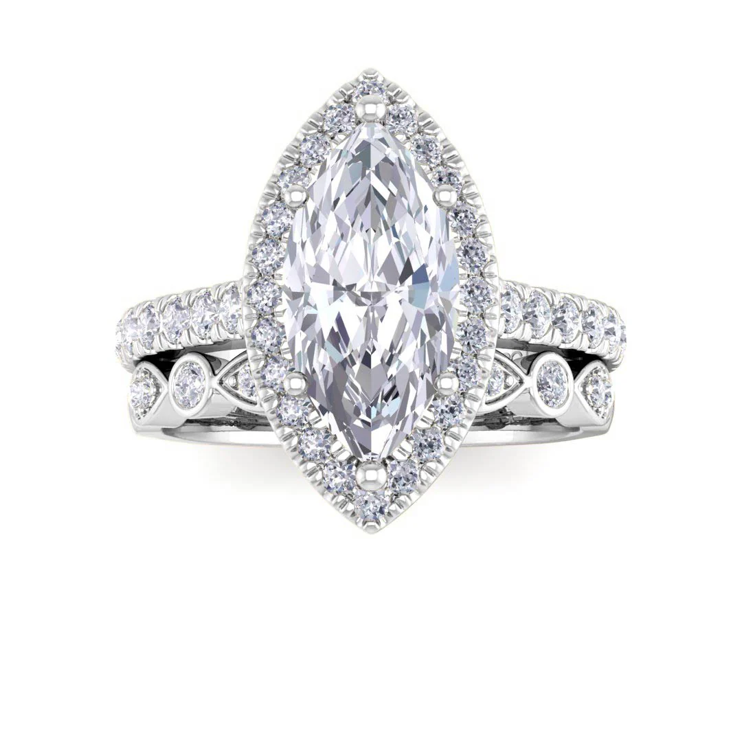 14k White Gold 2.0ct Marquise Lab Diamond Halo Bridal Set 2.5tdw