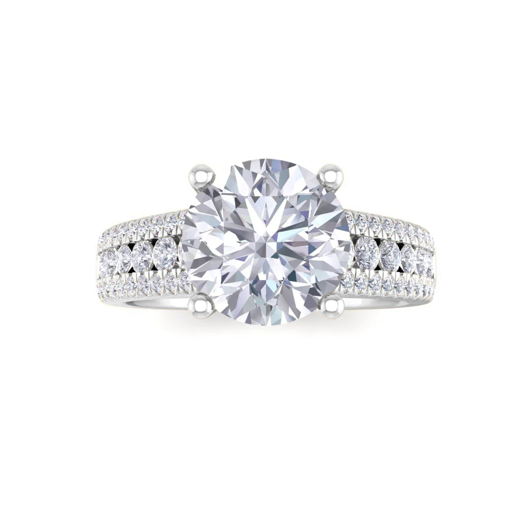 14k White Gold 2.0ct Round Brilliant Diamond Solitaire with Accent Shoulders Engagement Ring 2.5tdw