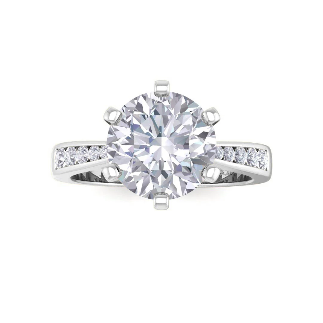 14k White Gold 2.0ct Round Brilliant Lab Diamond Solitaire With Channel Shoulders Engagement Ring 2.2tdw