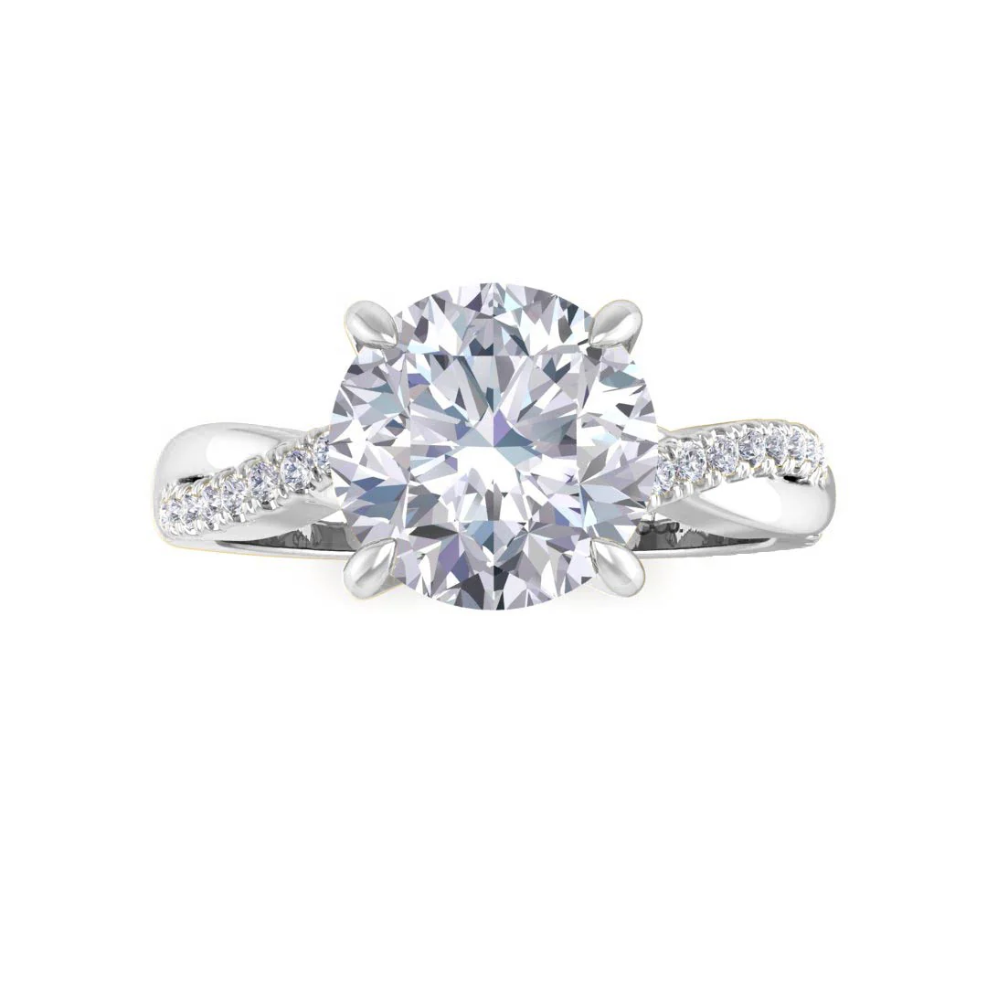 14k White Gold 2.0ct Round Brilliant Moissanite Entwined Band Engagement Ring 0.15tdw