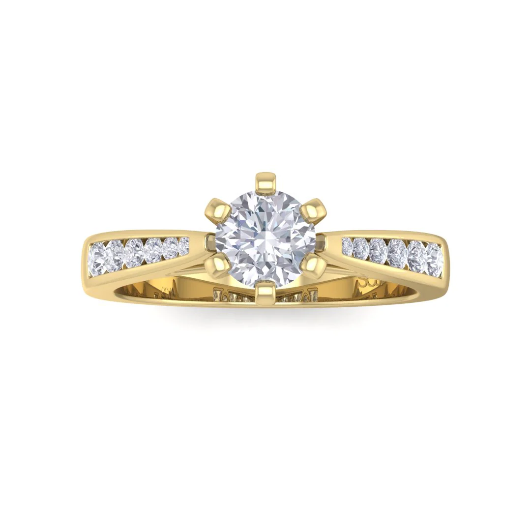 14k Yellow Gold 0.33ct Round Brilliant Diamond Solitaire With Channel Shoulders Engagement Ring 0.53tdw