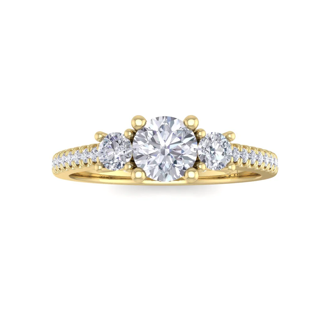 14k Yellow Gold 0.33ct Round Brilliant Lab Diamond Trilogy Shoulders Engagement Ring 0.63tdw