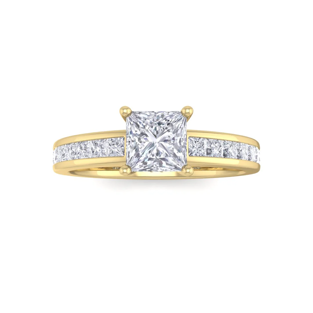 14k Yellow Gold 0.5ct Princess Cut Moissanite Solitaire with Shoulder Accents Engagement Ring 0.5tdw
