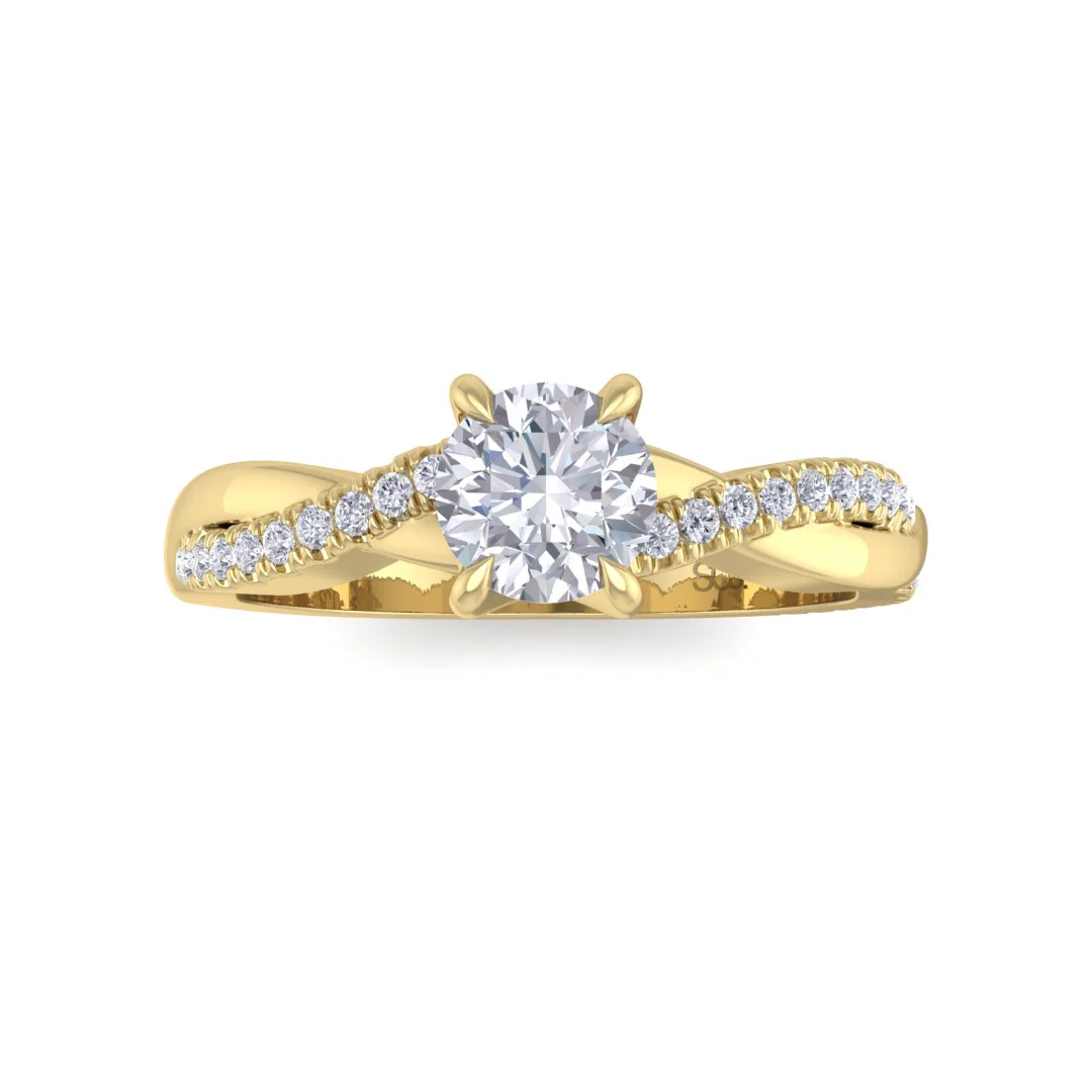 14k Yellow Gold 0.5ct Round Brilliant Diamond Entwined Band Engagement Ring 0.65tdw