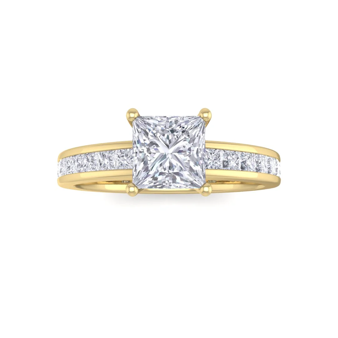 14k Yellow Gold 0.75ct Princess Cut Lab Diamond Solitaire with Shoulder Accents Engagement Ring 1.25tdw