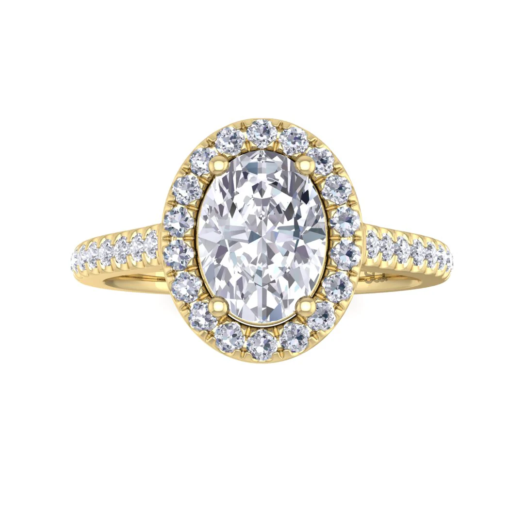 14k Yellow Gold 1.0ct Oval Moissanite Halo Engagement Ring 0.29tdw