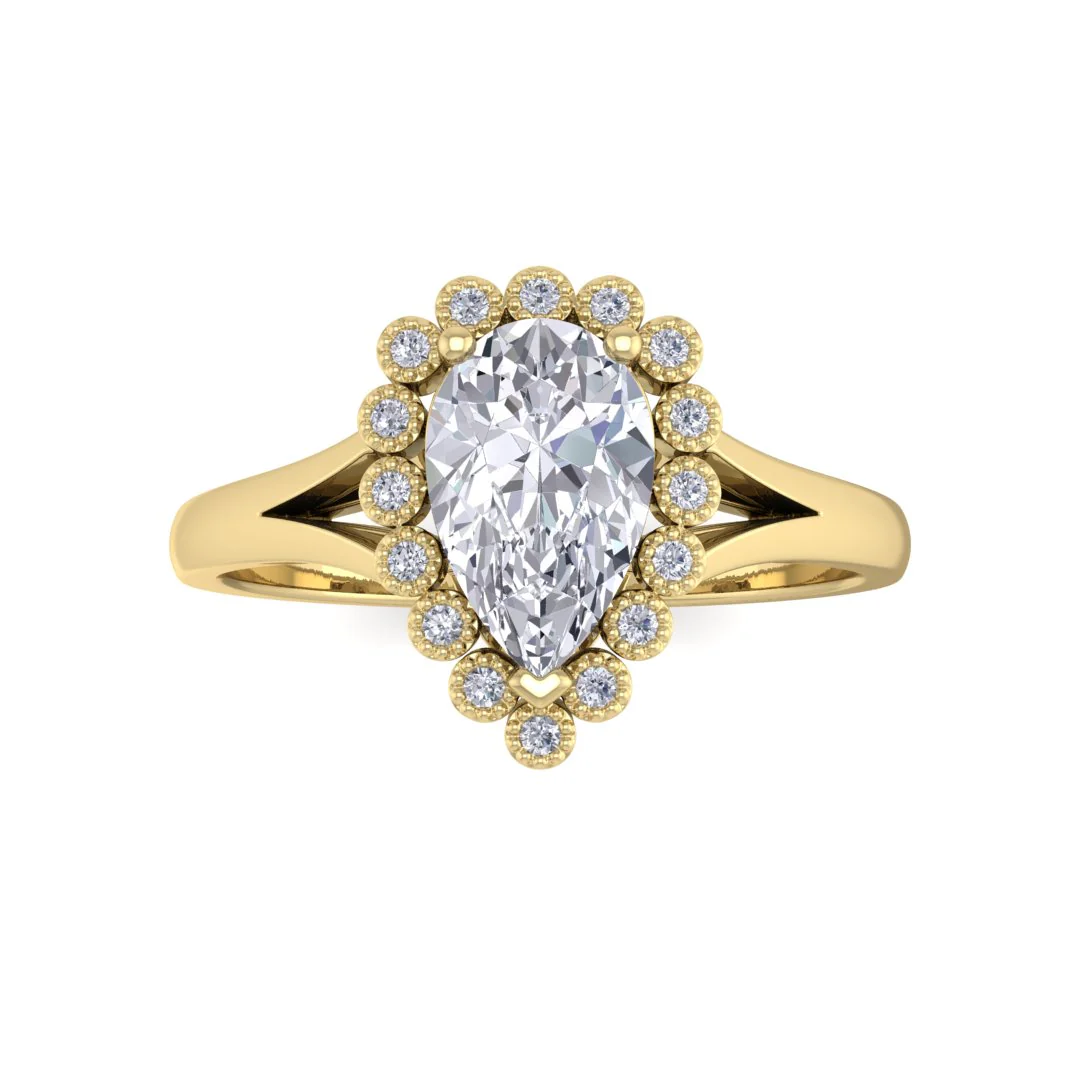 14k Yellow Gold 1.0ct Pear Lab Diamond Halo Tiara Bridal Set 1.4tdw