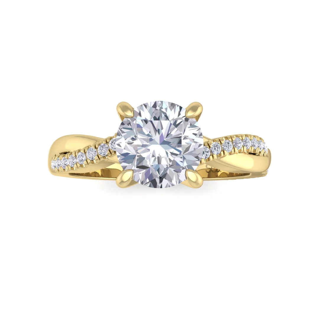 14k Yellow Gold 1.0ct Round Brilliant Lab Diamond Entwined Band Engagement Ring 1.15tdw