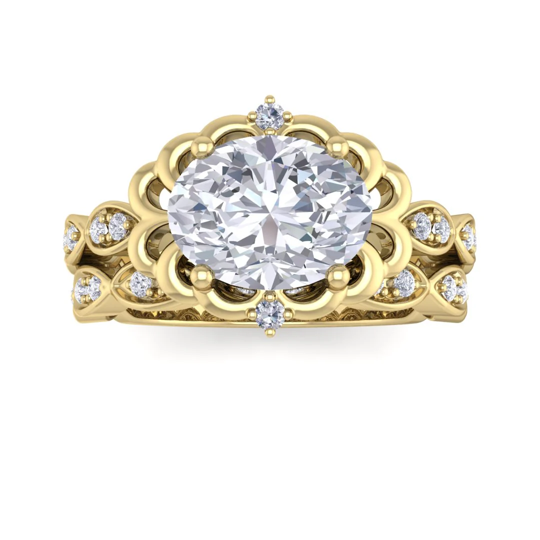 14k Yellow Gold 1.5ct Oval Diamond Filigree Halo Bridal Set 1.7tdw