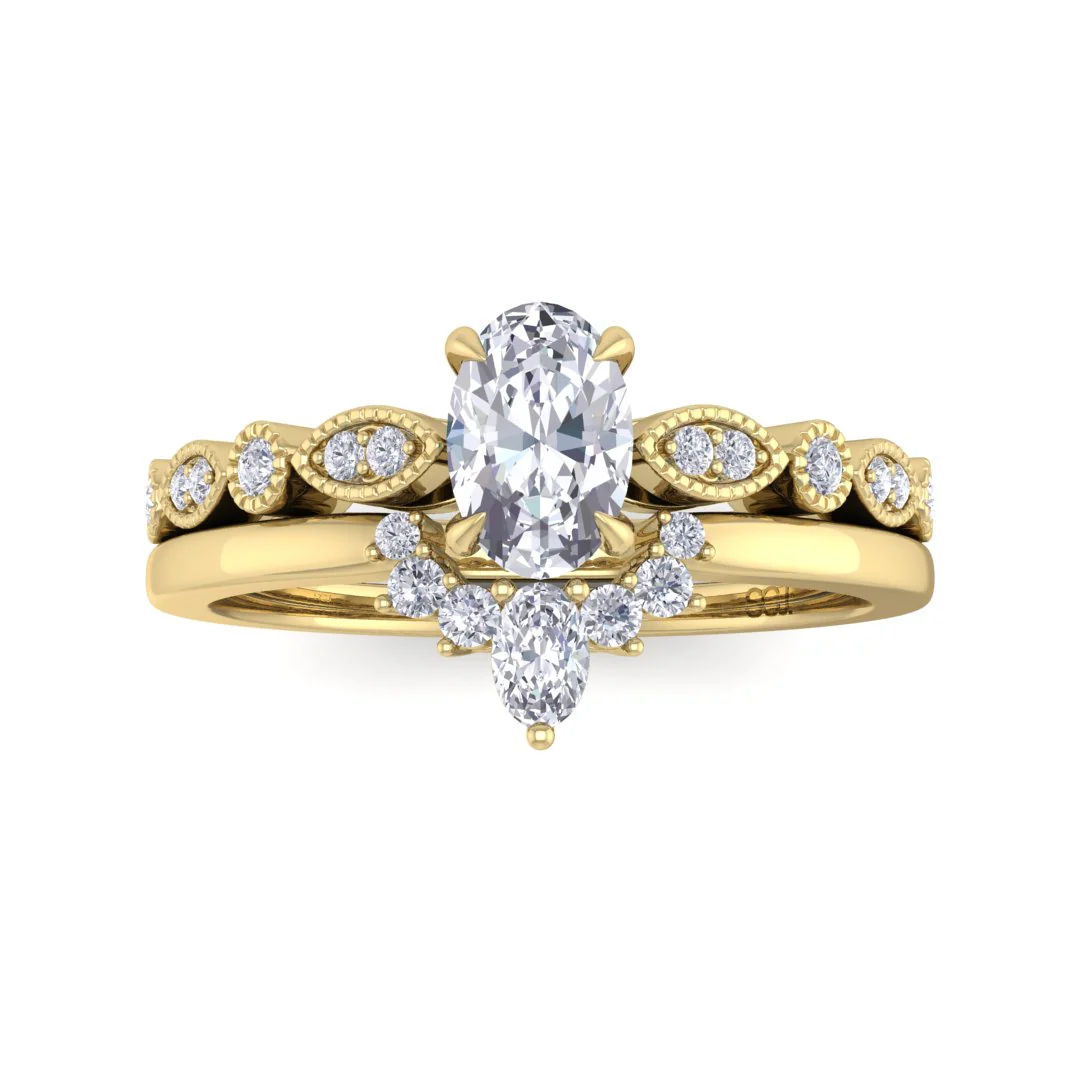 14k Yellow Gold 1.5ct Oval Diamond Tiara Bridal Set 1.67tdw