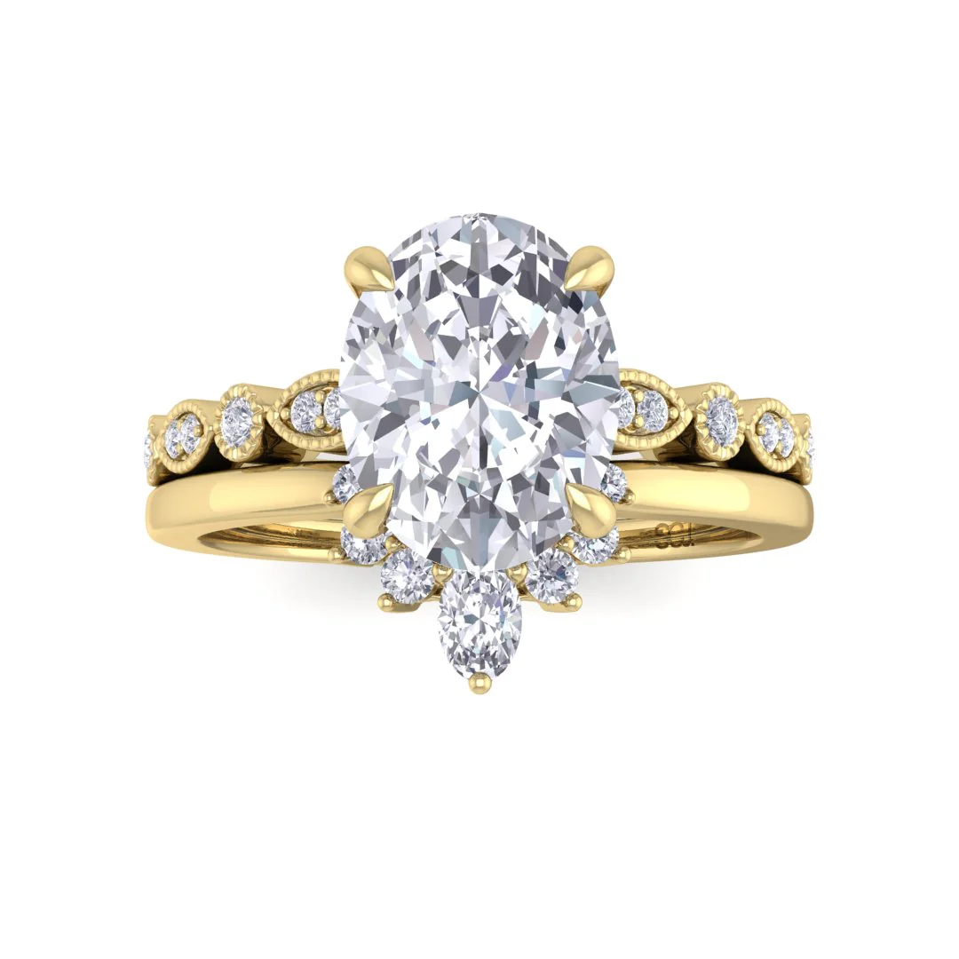 14k Yellow Gold 2.0ct Oval Diamond Tiara Bridal Set 2.17tdw