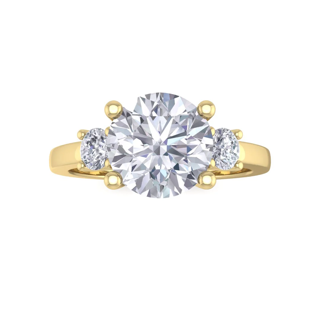 14k Yellow Gold 2.0ct Round Brilliant Diamond Trilogy Engagement Ring 2.25tdw