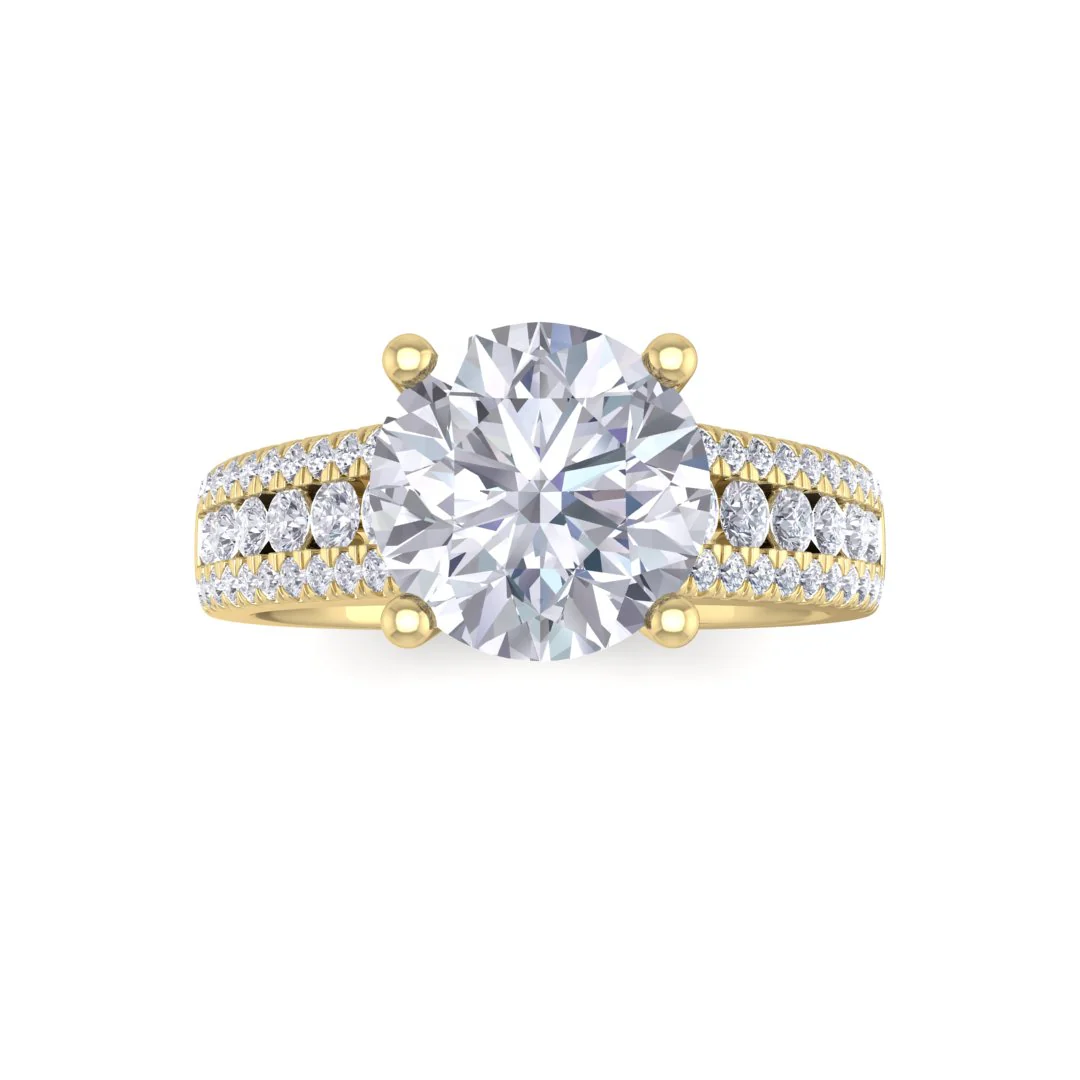 14k Yellow Gold 2.0ct Round Brilliant Lab Diamond Solitaire with Accent Shoulders Engagement Ring 2.5tdw