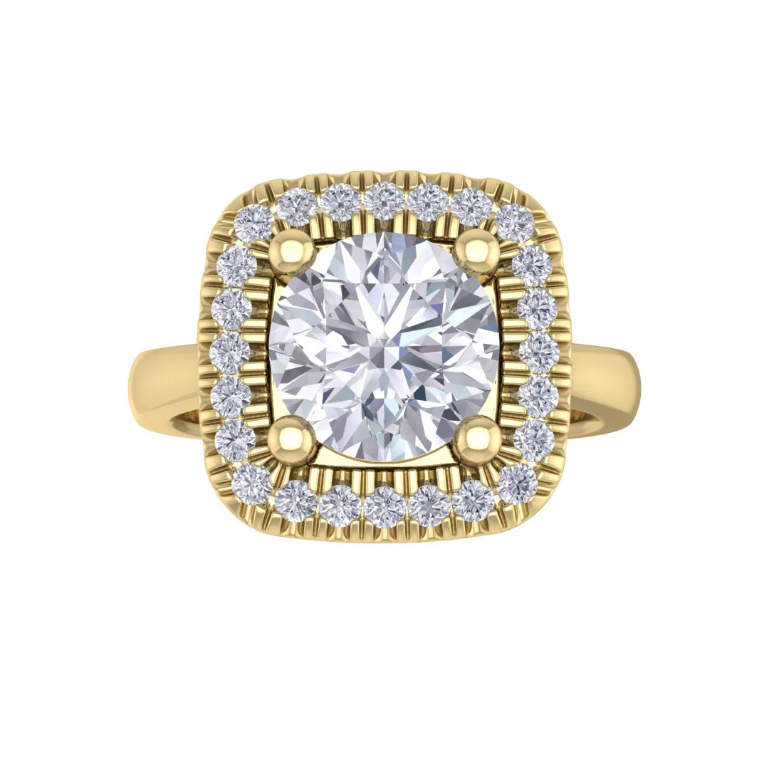 14k Yellow Gold 2.0ct Round Brilliant Moissanite Halo Engagement Ring 0.13tdw