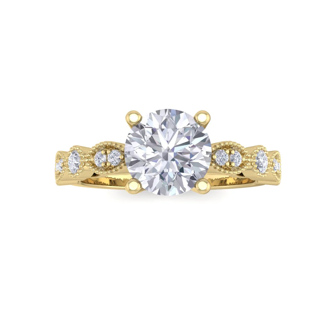 14K Yellow Gold Round Brilliant Diamond Milgrain Bridal Set 1.25tdw