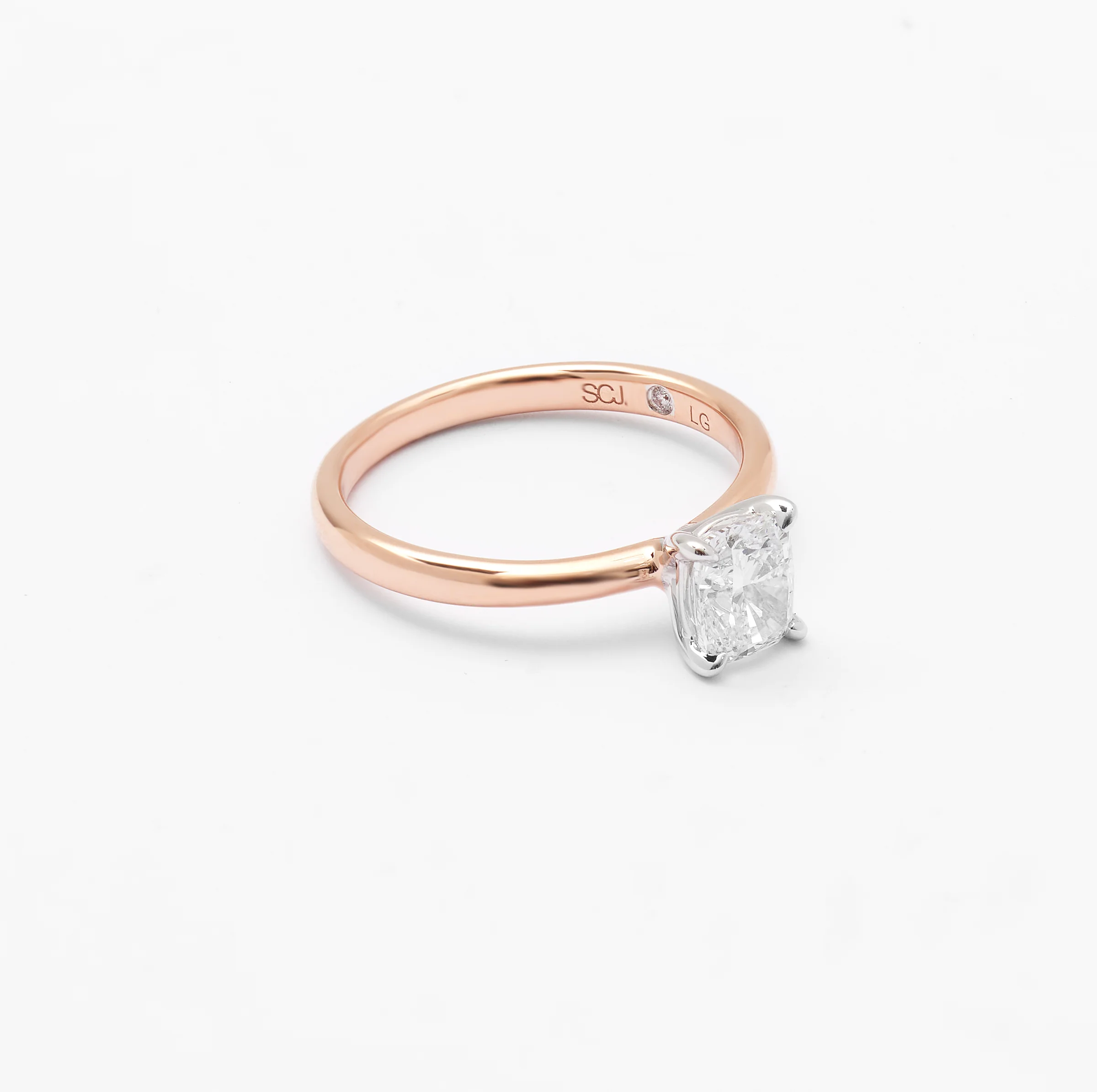 18K Rose And White Gold Cushion Lab Diamond Solitaire Engagement Ring 1.0ct - Image 2