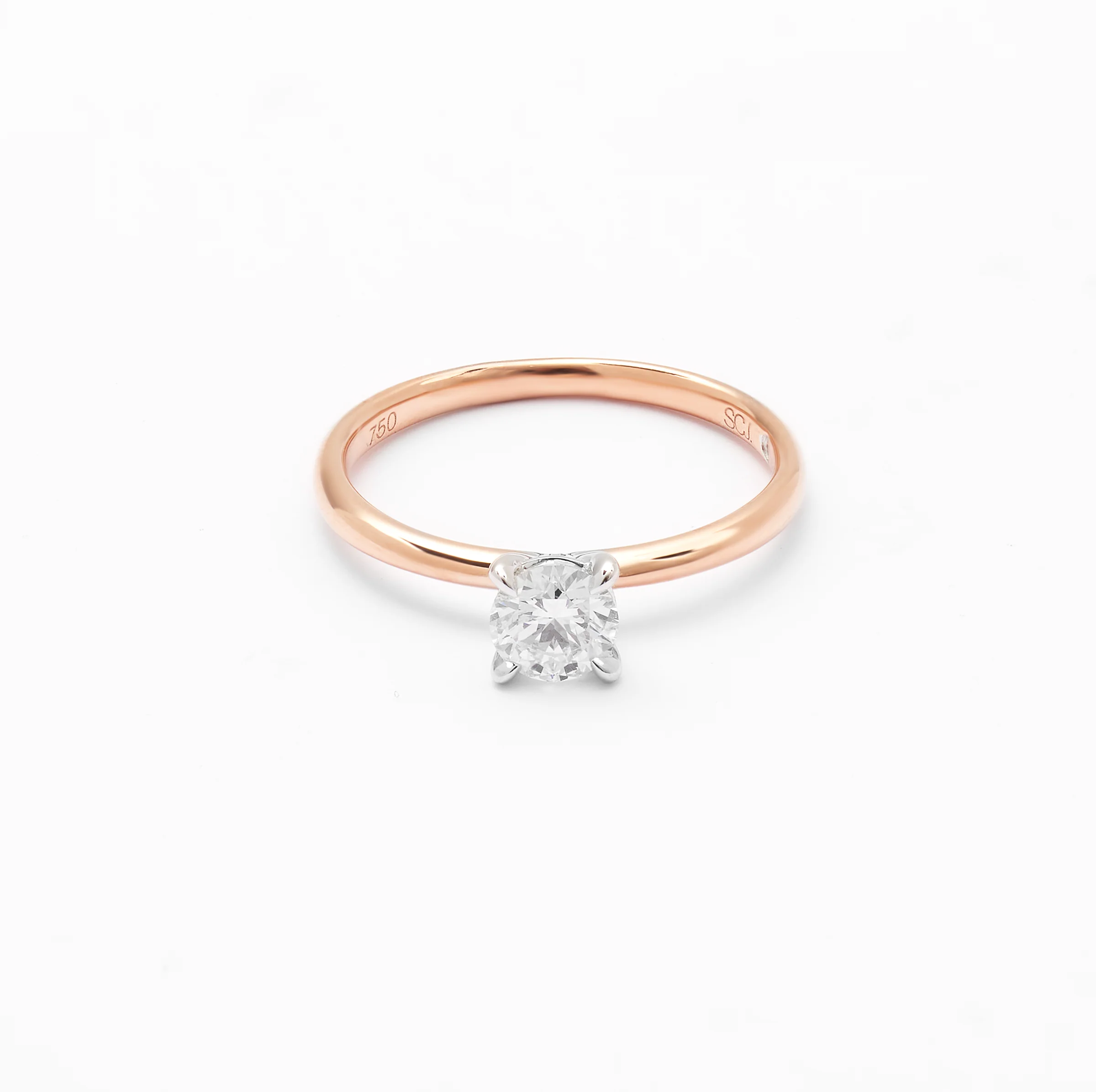 18K Rose And White Gold Round Brilliant Diamond Solitaire Engagement Ring 0.5ct