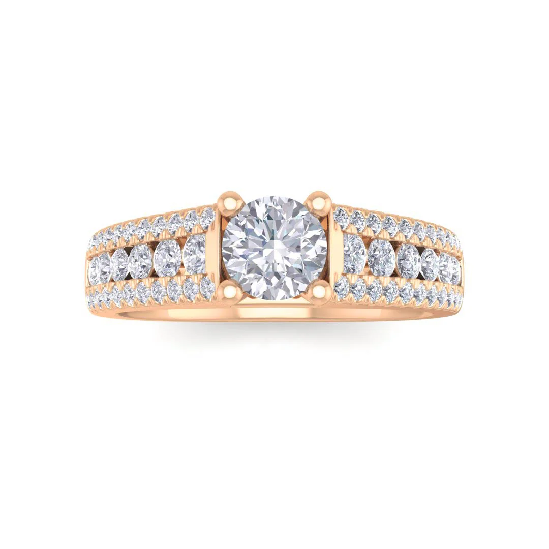 18k Rose Gold 0.33ct Round Brilliant Diamond Solitaire with Accent Shoulders Engagement Ring 0.83tdw
