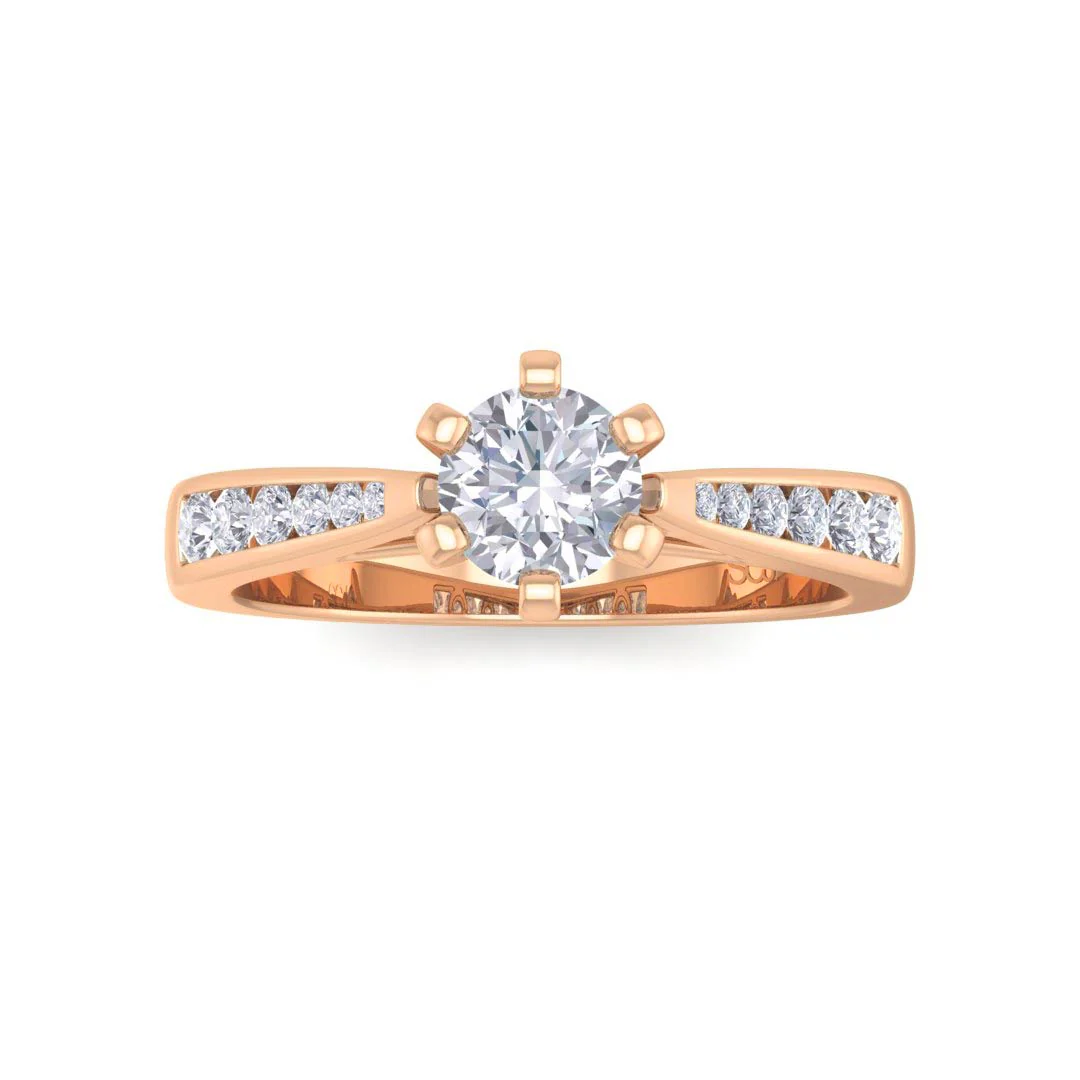 18k Rose Gold 0.33ct Round Brilliant Diamond Solitaire With Channel Shoulders Engagement Ring 0.53tdw